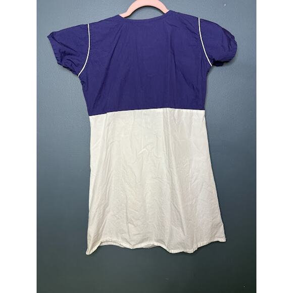 Y2K Big Buttons Dress Baby Doll Embroidered Dress Short Blue and White Sz Large - Picture 2 of 6